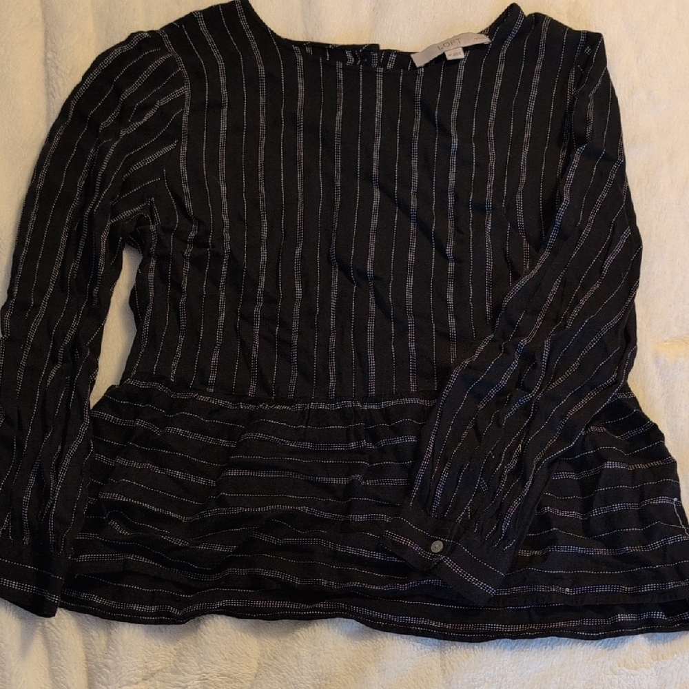 Women's Loft Black and White Striped Long Sleeve Top Smal